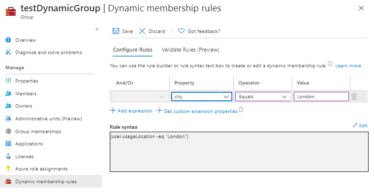 Screenshot of Dynamic Group