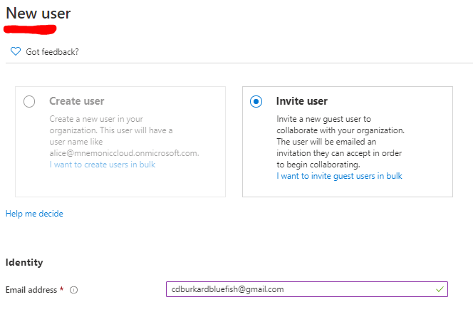 Screenshot of invite guest user dialogue