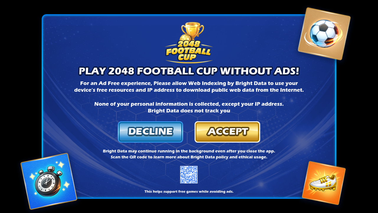 Screenshot of consent prompt for 2048 Football Cup