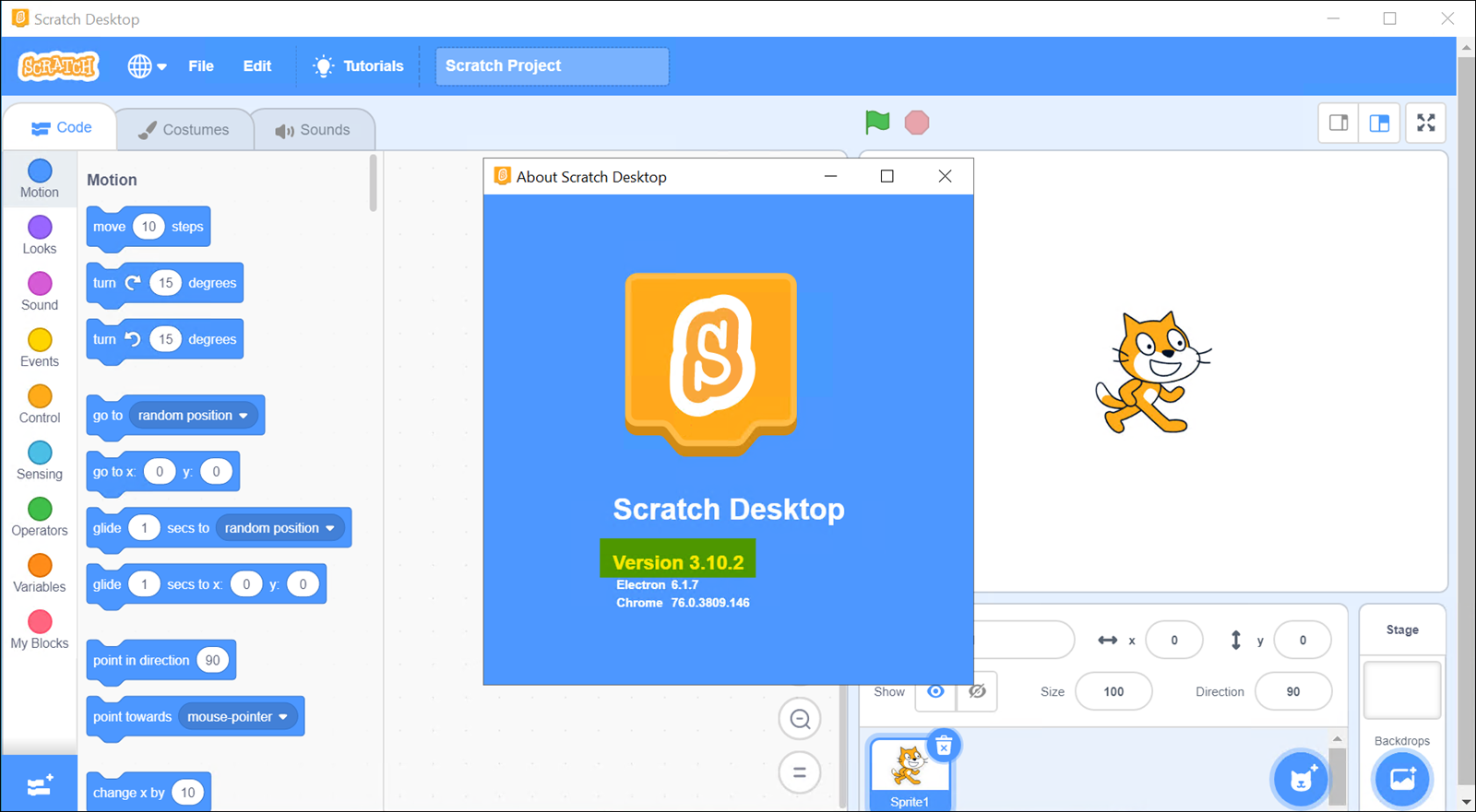 Screenshot of Scratch installed